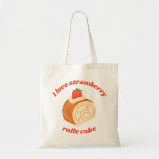 cute strawberry roll cake tote bag design 