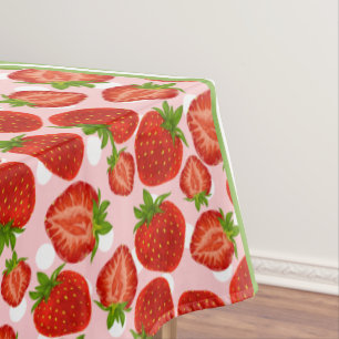 Cute Strawberry Slices Polka Dot & Chevron Red Tablecloth