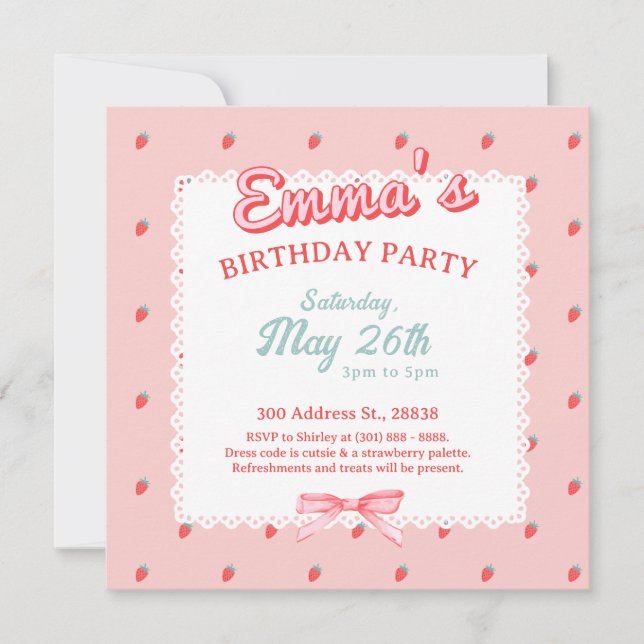 Cute Strawberry Square Invitation (Front)