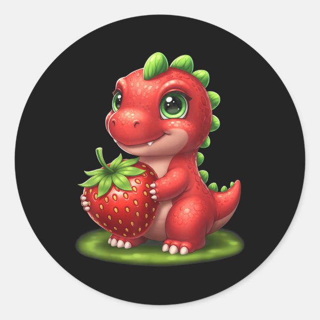 Cute Strawberry Summer Fruit Lover Dinosaur T Rex  Classic Round Sticker (Front)
