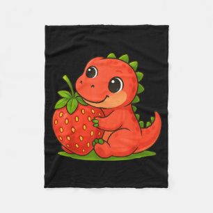 Cute Strawberry Summer Fruit Lover Dinosaur T Rex Fleece Blanket