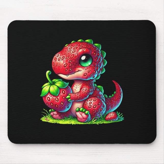 Cute Strawberry Summer Fruit Lover Dinosaur T Rex  Mouse Mat (Front)