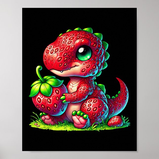 Cute Strawberry Summer Fruit Lover Dinosaur T Rex  Poster (Front)
