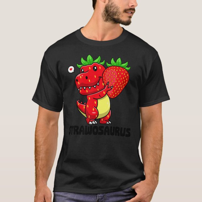 Cute Strawberry Summer Fruit Lover Dinosaur T Rex  T-Shirt (Front)