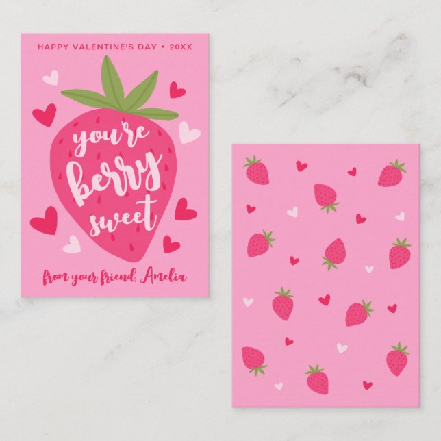 Cute Strawberry Sweet Berries Hearts Valentines Card (Front/Back)