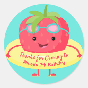 Cute Strawberry Swimmer Classic Round Sticker