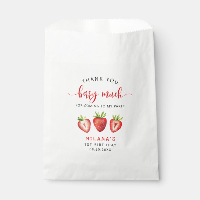 Cute Strawberry Thank You Berry Much Favour Bags (Front)