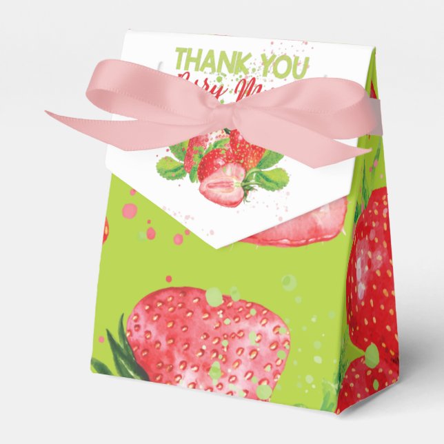Cute Strawberry Theme Birthday Thank you Favour Box (Front Side)