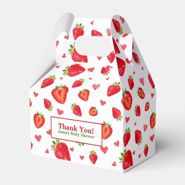 Cute Strawberry Themed Baby Shower Favour Box (Front Side)