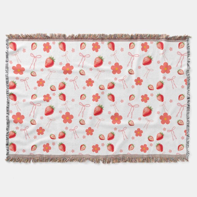 Cute Strawberry Throw Blanket (Front)