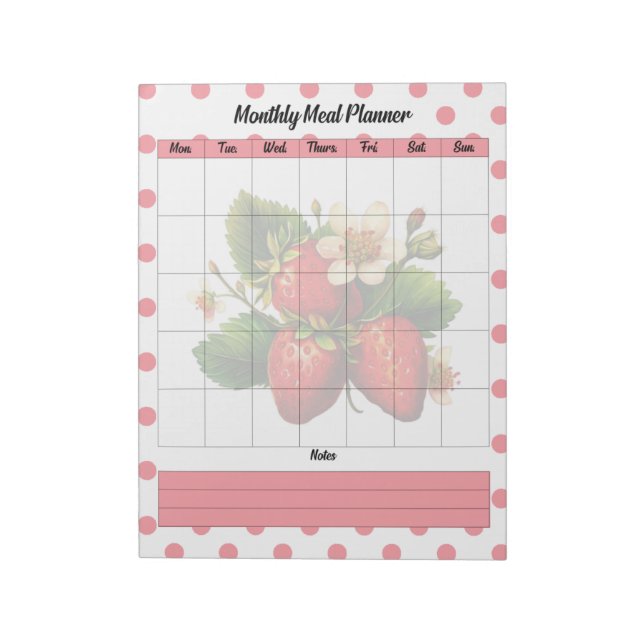 Cute Strawberry Treats Monthly Meal Plan Notepad (Rotated)