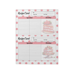 Cute Strawberry Treats Recipe Card Notepad