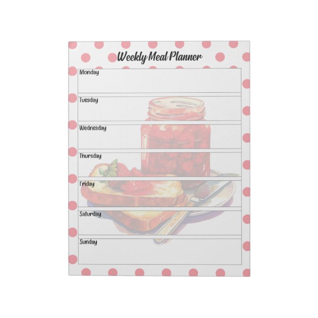 Cute Strawberry Treats Weekly Meal Planner Notepad (Rotated)