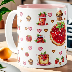 Cute Strawberry 💗🍓🥨 Two-Tone Coffee Mug