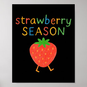 Cute Strawberry Walking Summer Fruit Fun Poster