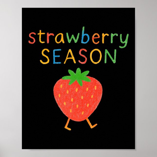 Cute Strawberry Walking Summer Fruit Fun Poster (Front)