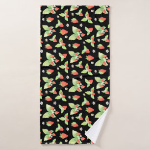 Cute Strawberry Watercolor Botanical Pattern Bath Towel