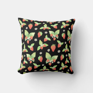 Cute Strawberry Watercolor Botanical Pattern Cushion