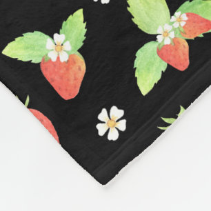 Cute Strawberry Watercolor Botanical Pattern Fleece Blanket