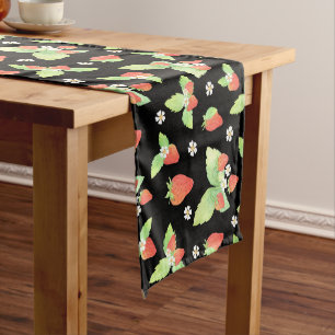 Cute Strawberry Watercolor Botanical Pattern Medium Table Runner