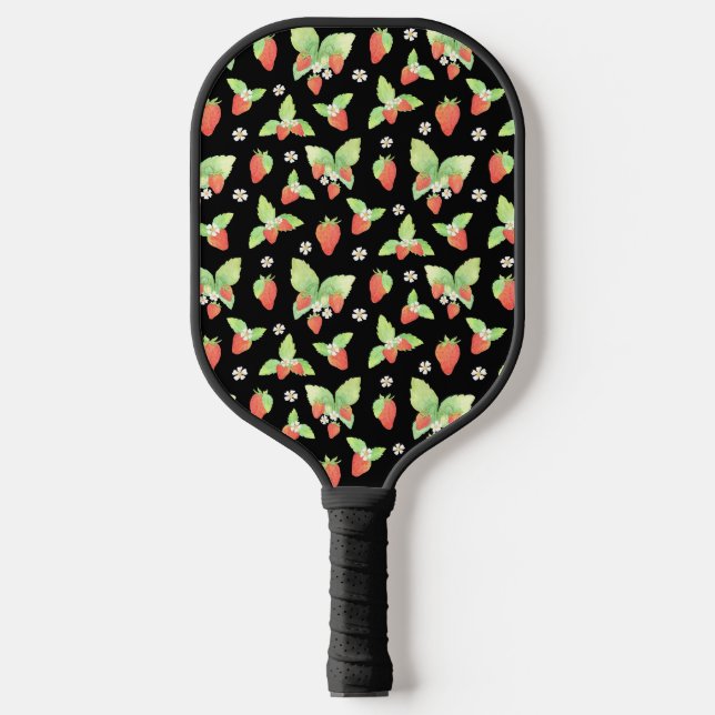 Cute Strawberry Watercolor Botanical Pattern Pickleball Paddle (Front)