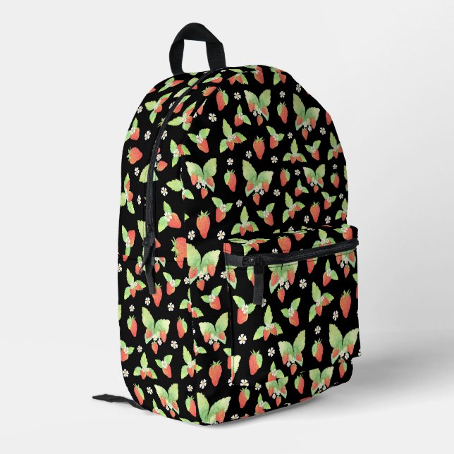 Cute Strawberry Watercolor Botanical Pattern Printed Backpack (Back Corner Left)