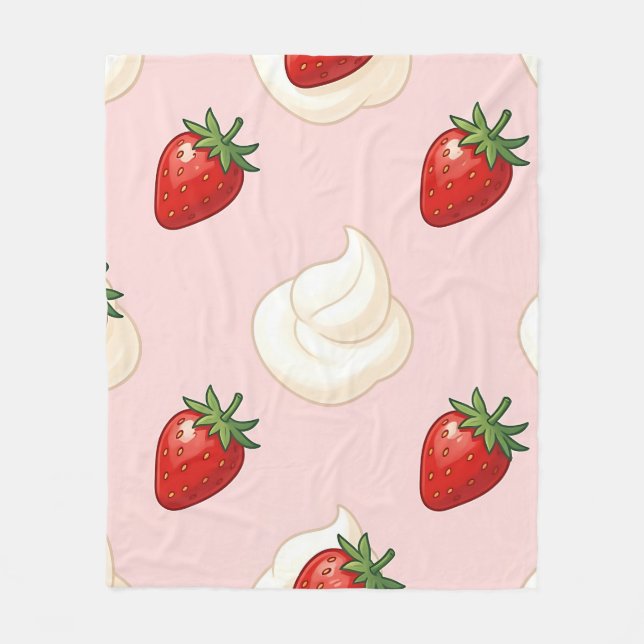 Cute Strawberry Whipped Cream Pattern Fleece Blanket (Front)