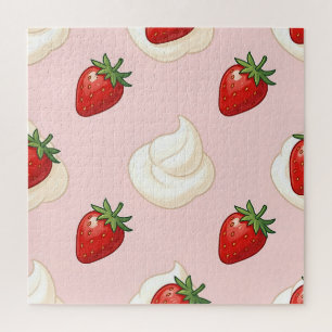 Cute Strawberry Whipped Cream Pattern Jigsaw Puzzle