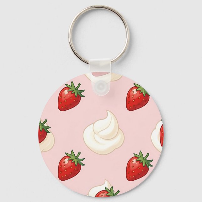 Cute Strawberry Whipped Cream Pattern Key Ring (Front)