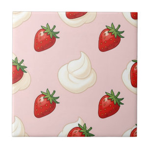 Cute Strawberry Whipped Cream Pattern Tile