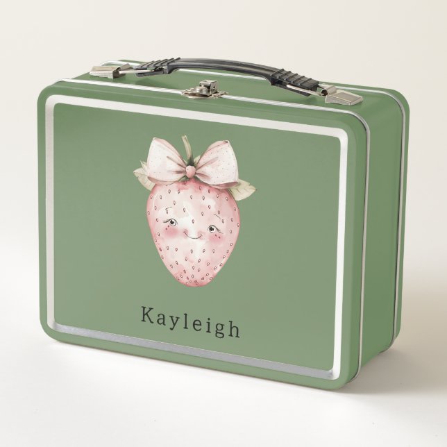 Cute Strawberry with Bow Metal Lunch Box (Front)