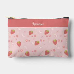 Cute Strawberry with Flowers. Accessory Pouch