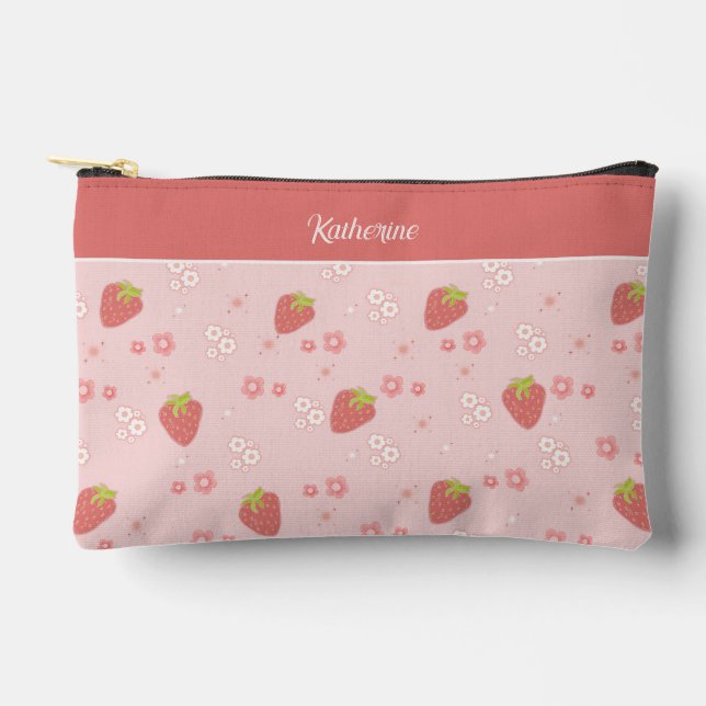 Cute Strawberry with Flowers.  Accessory Pouch (Front)