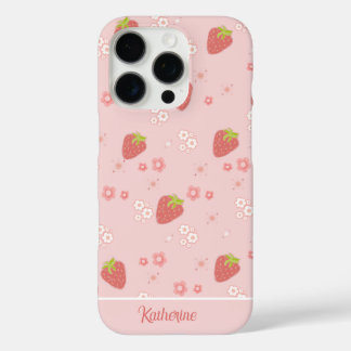 Cute Strawberry with Flowers. iPhone 16 Pro Case