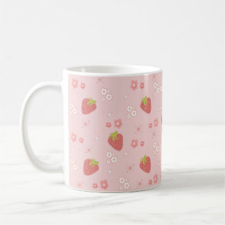Cute Strawberry with Flowers. Coffee Mug