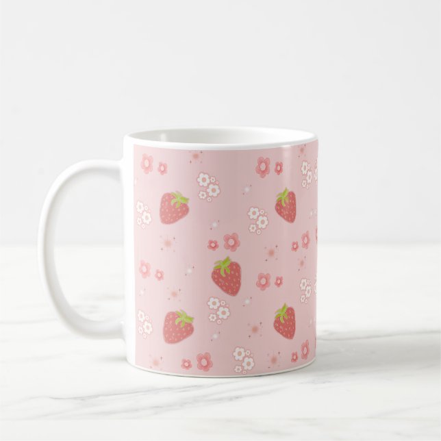 Cute Strawberry with Flowers.  Coffee Mug (Left)