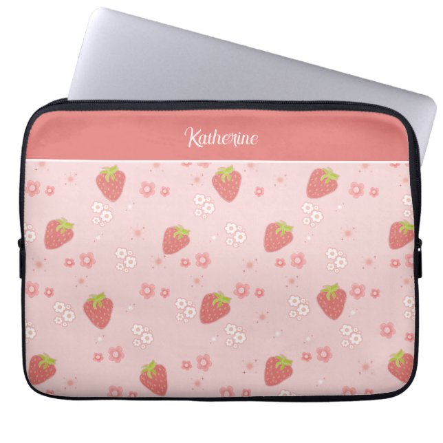 Cute Strawberry with Flowers.  Laptop Sleeve (Front)
