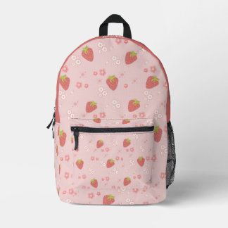 Cute Strawberry with Flowers. Printed Backpack