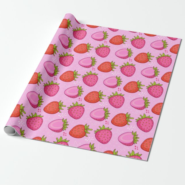 Cute Strawberry Wrapping Paper (Unrolled)