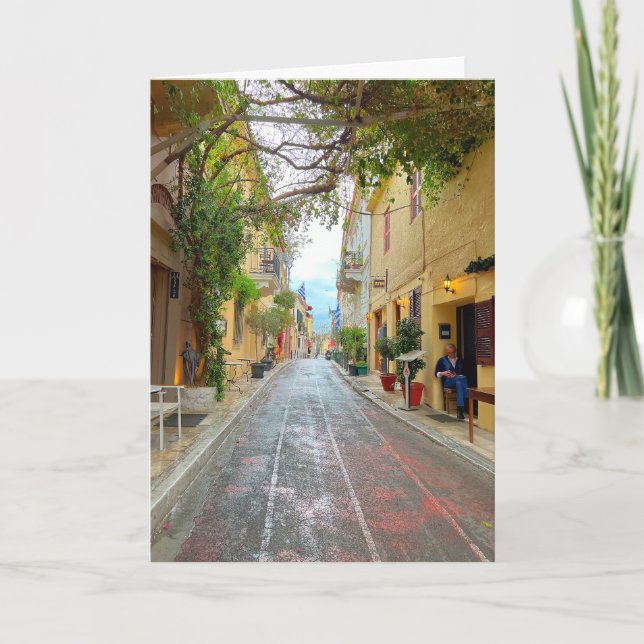 Cute Street In Athens Greece Card (Front)