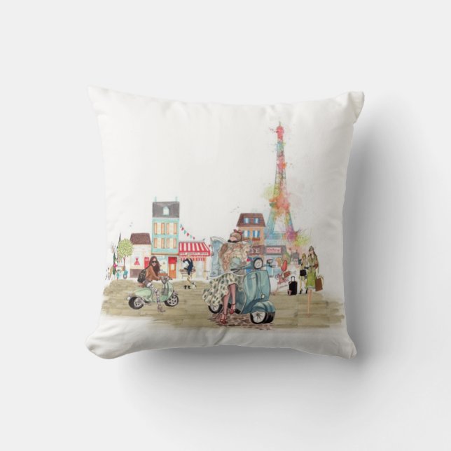 Cute Streets of Paris collage sketch Cushion (Front)