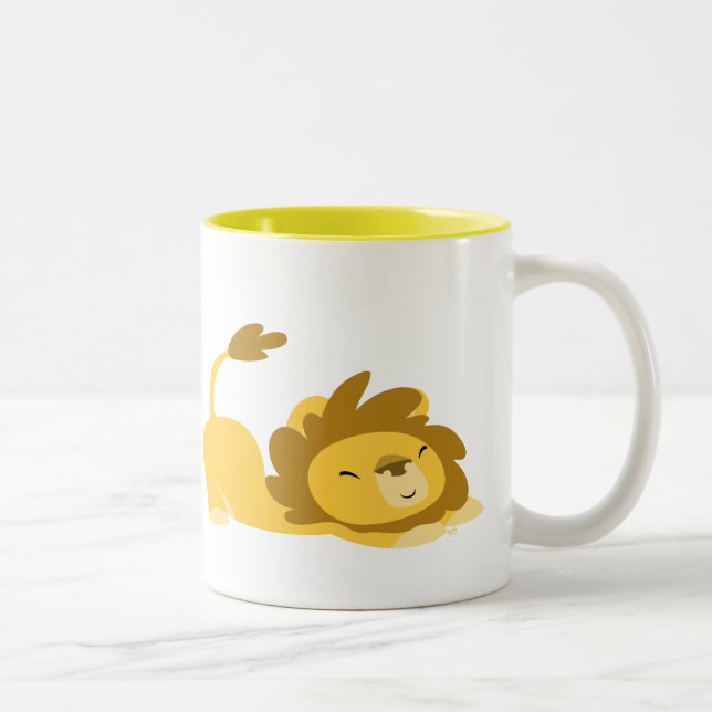 Cute Stretching Cartoon Lion Two-Tone Coffee Mug (Right)