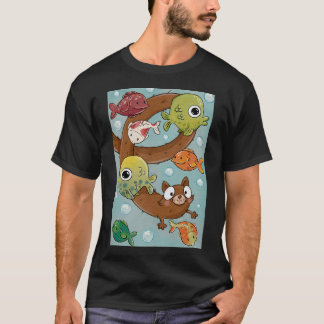 Cute Stretchy Cat Swimming With Fish T-Shirt