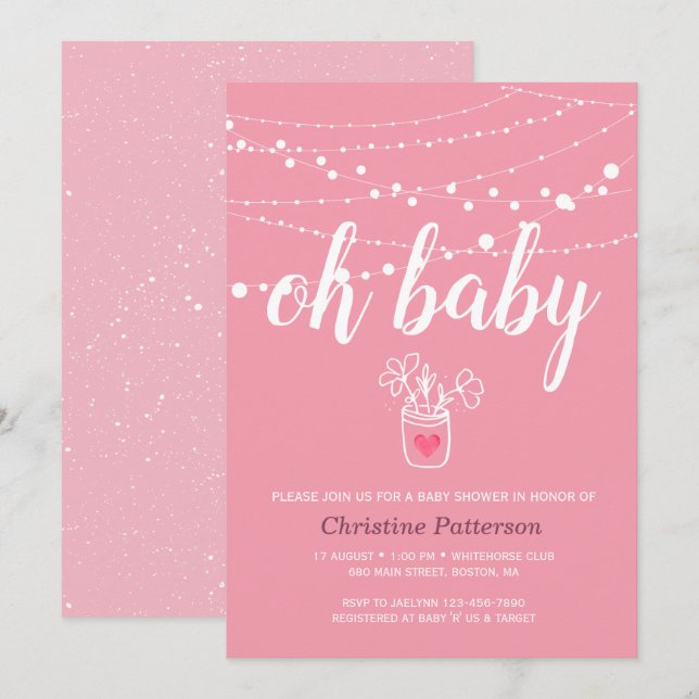 Cute String lights Pink Baby Shower Invitation (Front/Back)