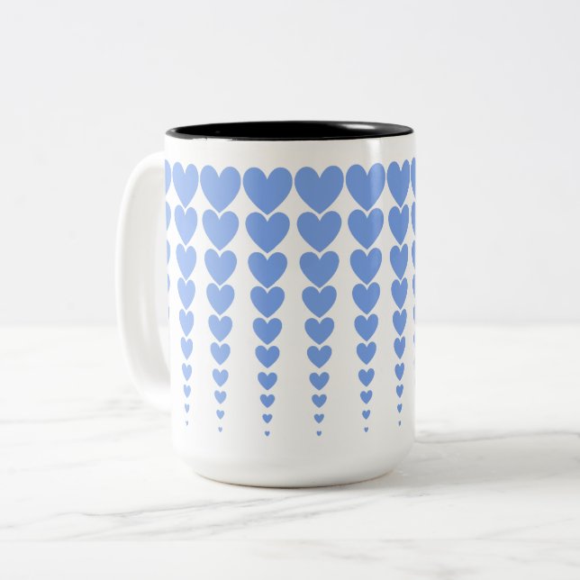 Cute String of Warm Periwinkle Blue Heart Tinsels Two-Tone Coffee Mug (Front Left)