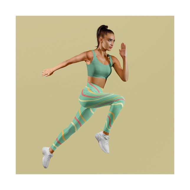 Cute Stripe Green Yoga  Women Leggings (Creator Uploaded)