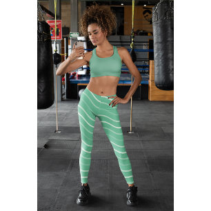 Cute Stripe Gym Yoga  Women Workout Green Leggings