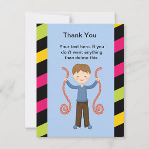 Cute, Striped, Arcade Birthday Boy Thank You Card