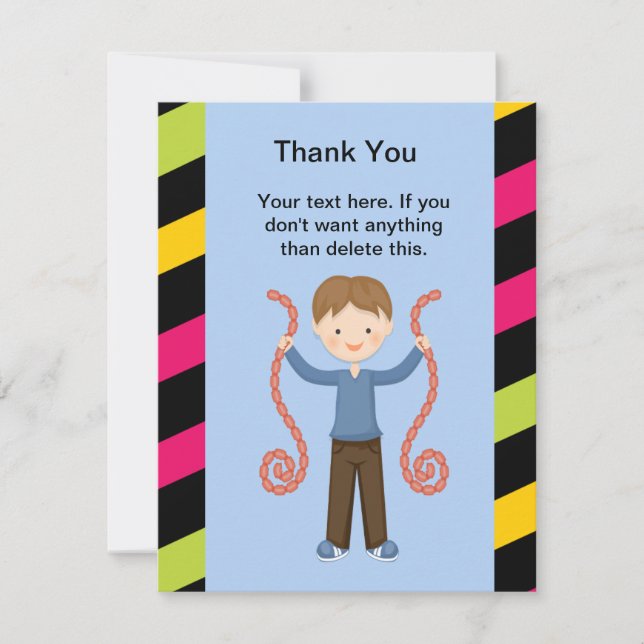 Cute, Striped, Arcade Birthday Boy Thank You Card (Front)