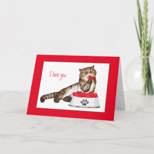 Cute Striped Cat with Hearts Valentine's Day Card